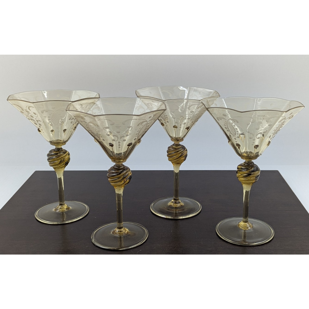 Salviati Murano "Regina Margherita" Martini Glasses Set of 4 Italy Venetian